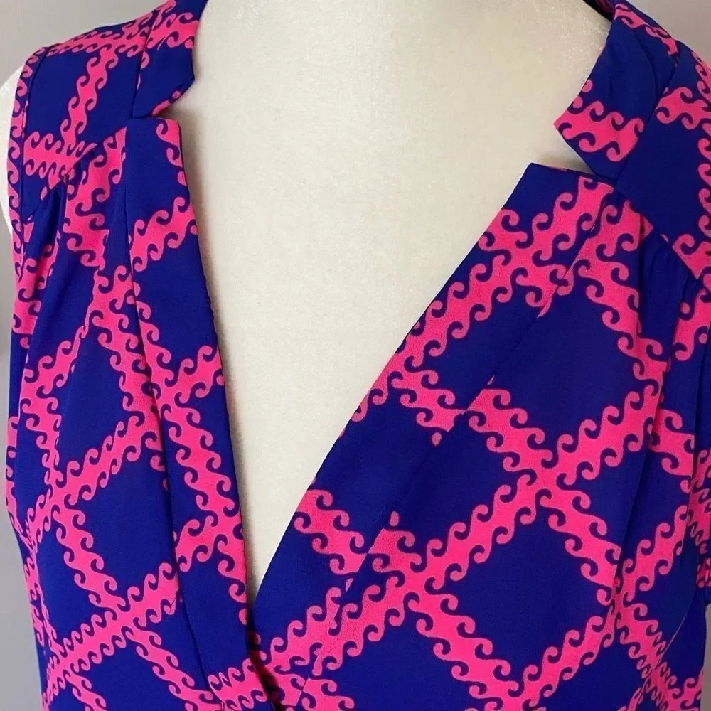 Stitch Fix 41 Hawthorn Blue Pink Design V-Neck Tank Top - Picture 4 of 11